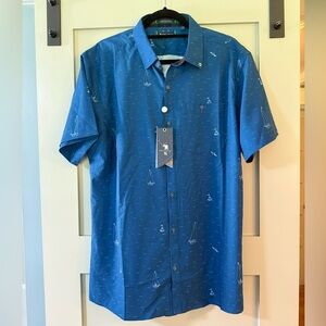 NWT William Murray Golf Blue Beach Print Button-Up